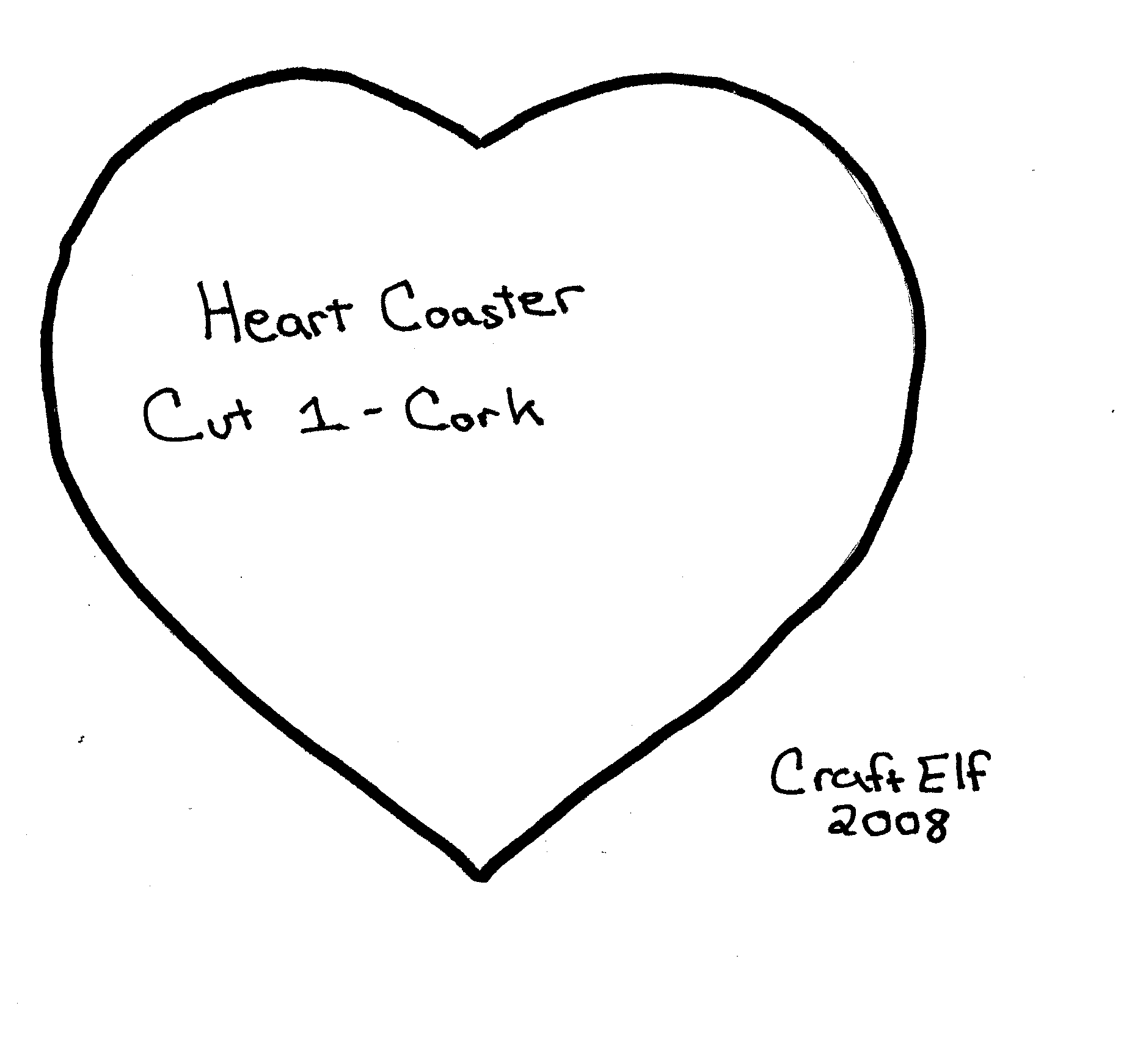 full size heart pattern for cork coaster